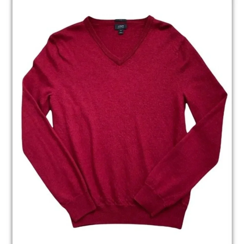 J.Crew Slim Fit V-Neck Mens Knit Sweater Maroon 100% Wool Size Medium